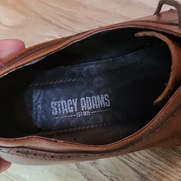 Stacy Adams Mens Dickinson Cap Toe Oxford Shoes Cognac Brown Roynd Toe Size 9W - Picture 9 of 11